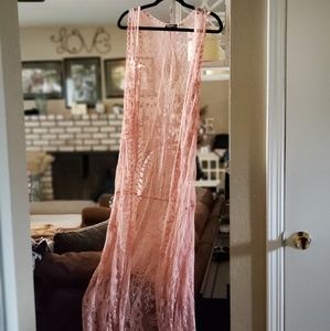 Dusty pink lace duster vest